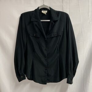 Vintage Christian Dior Button Front Blouse Black Size 8